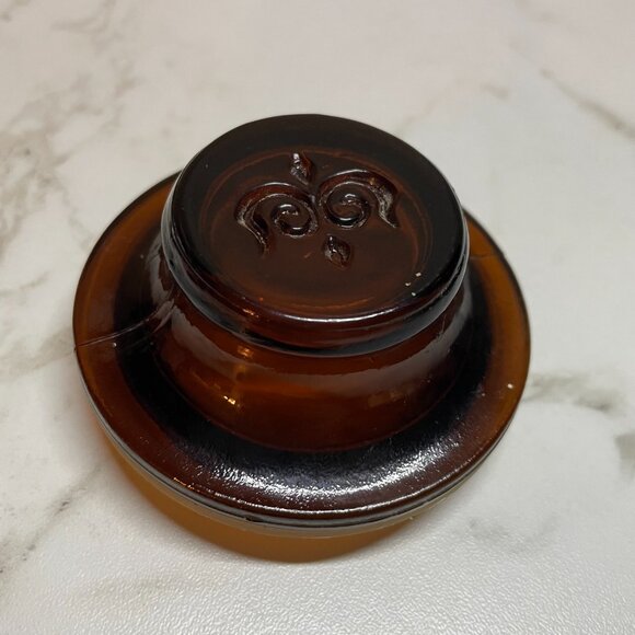 Dark Amber Glass with Lid Fleur-De-Lis Design Borden Apothecary Jar Cremora - Picture 6 of 7